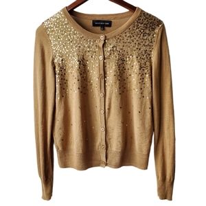 Yellow/Gold Sequin Long Sleeve Button Up Cardigan Sweater Size Small
